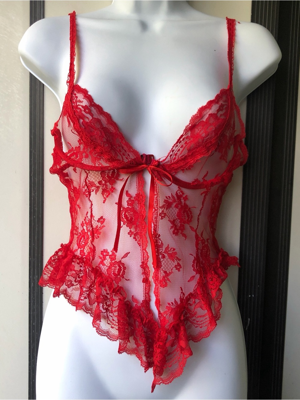 Frederick's of Hollywood Red Lace Sheer Teddy babydoll top